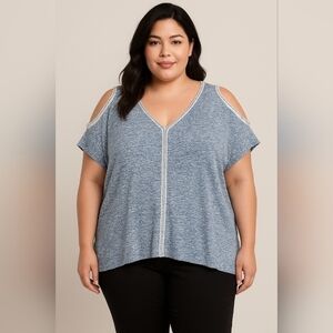Raisins Curve Blue & White Cold Shoulder Knit Top